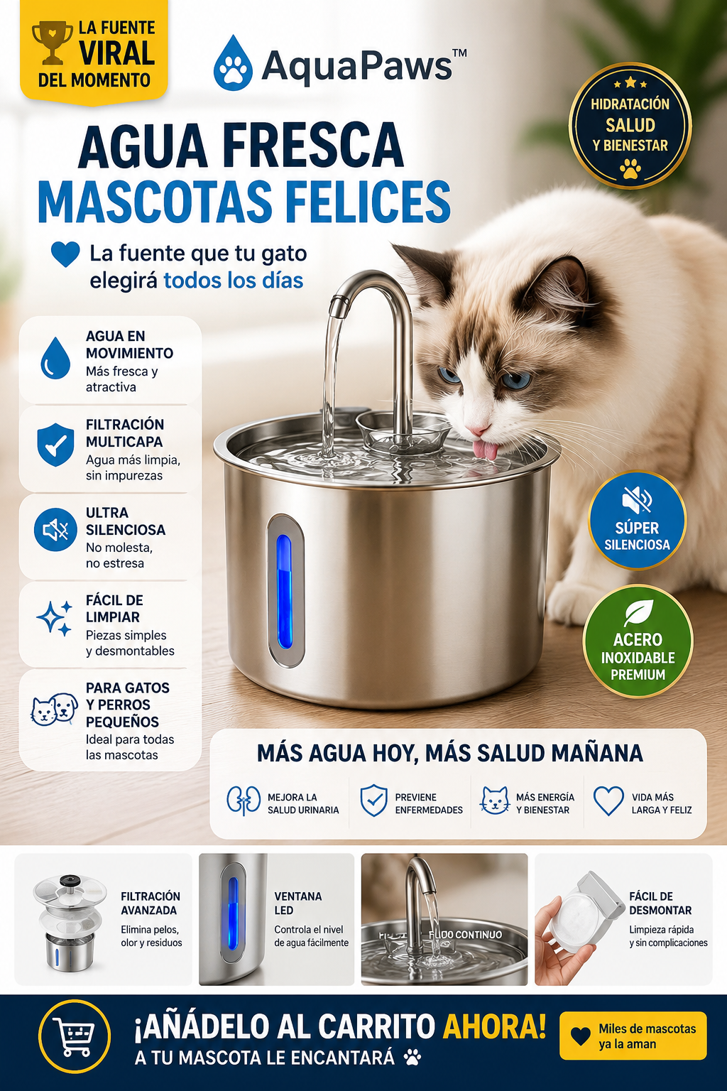 ✨ AquaPaws™ – La fuente viral que hará que tu gato beba más agua y viva más feliz 💧🐾