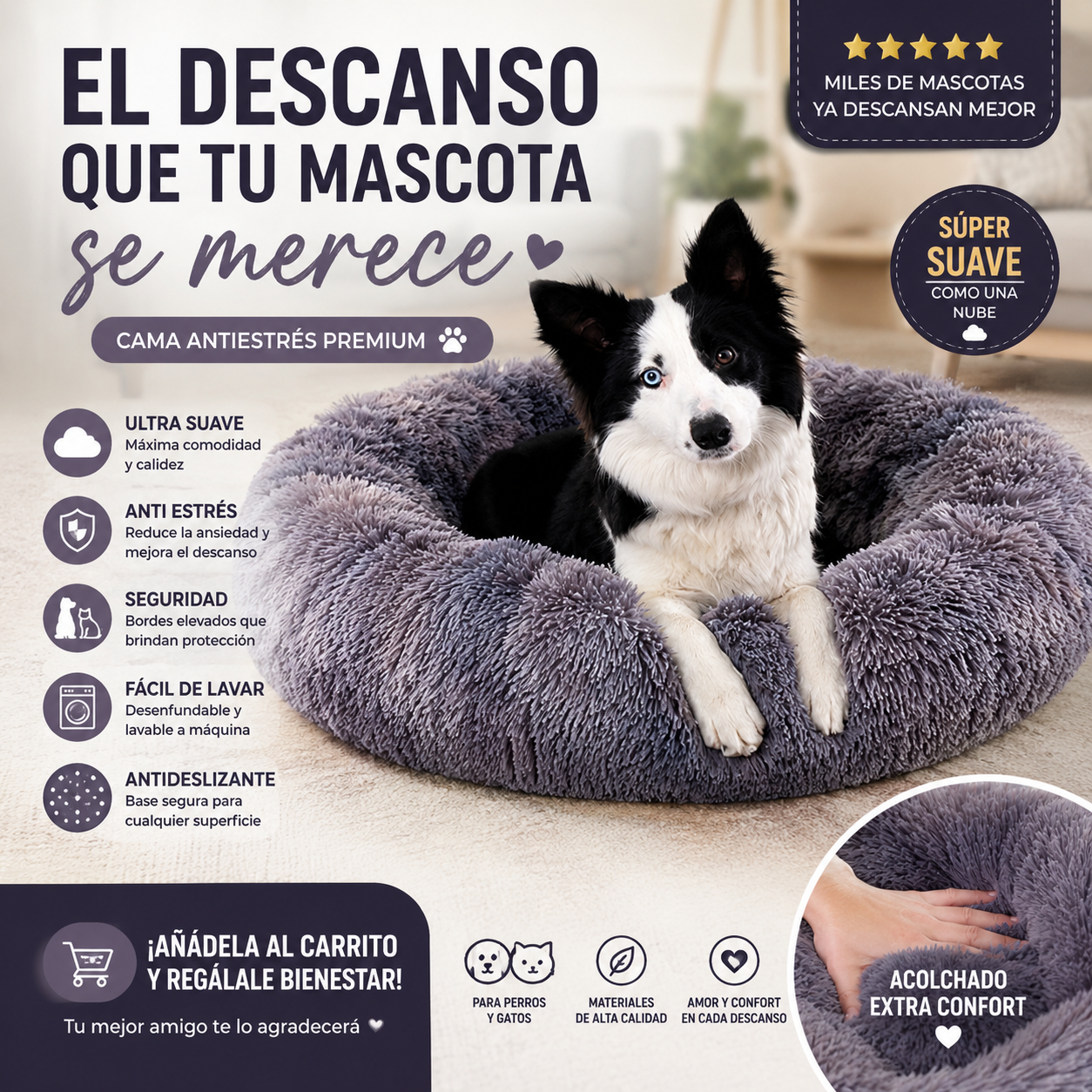 🐾 Cama Antiestrés Premium para Mascotas