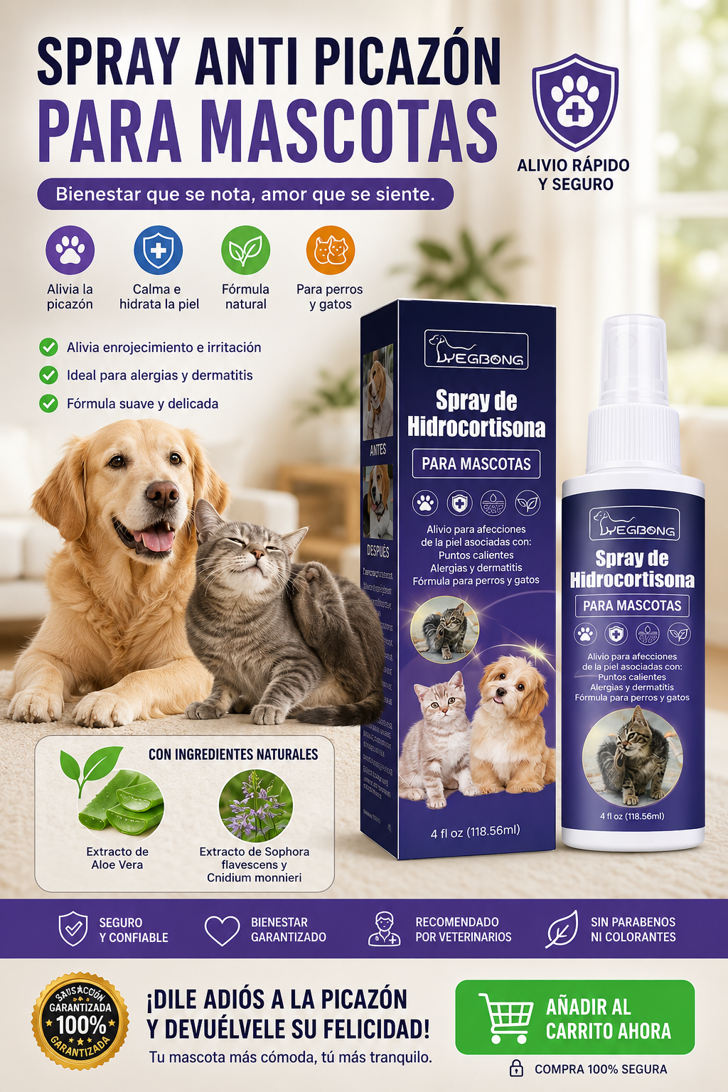 Spray antipicazón para mascotas que limpia y calma la piel 🐶🐱
