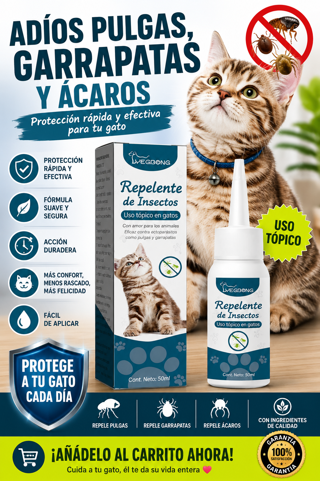 Agente antipulgas y antigarrapatas para gatos🐱